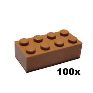 100 Stück 2 x 4 Basic Steine in der Farbe Medium Nougat Neuware