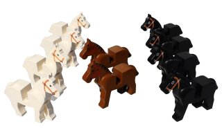 10 Pferde in weiß, schwarz, braun